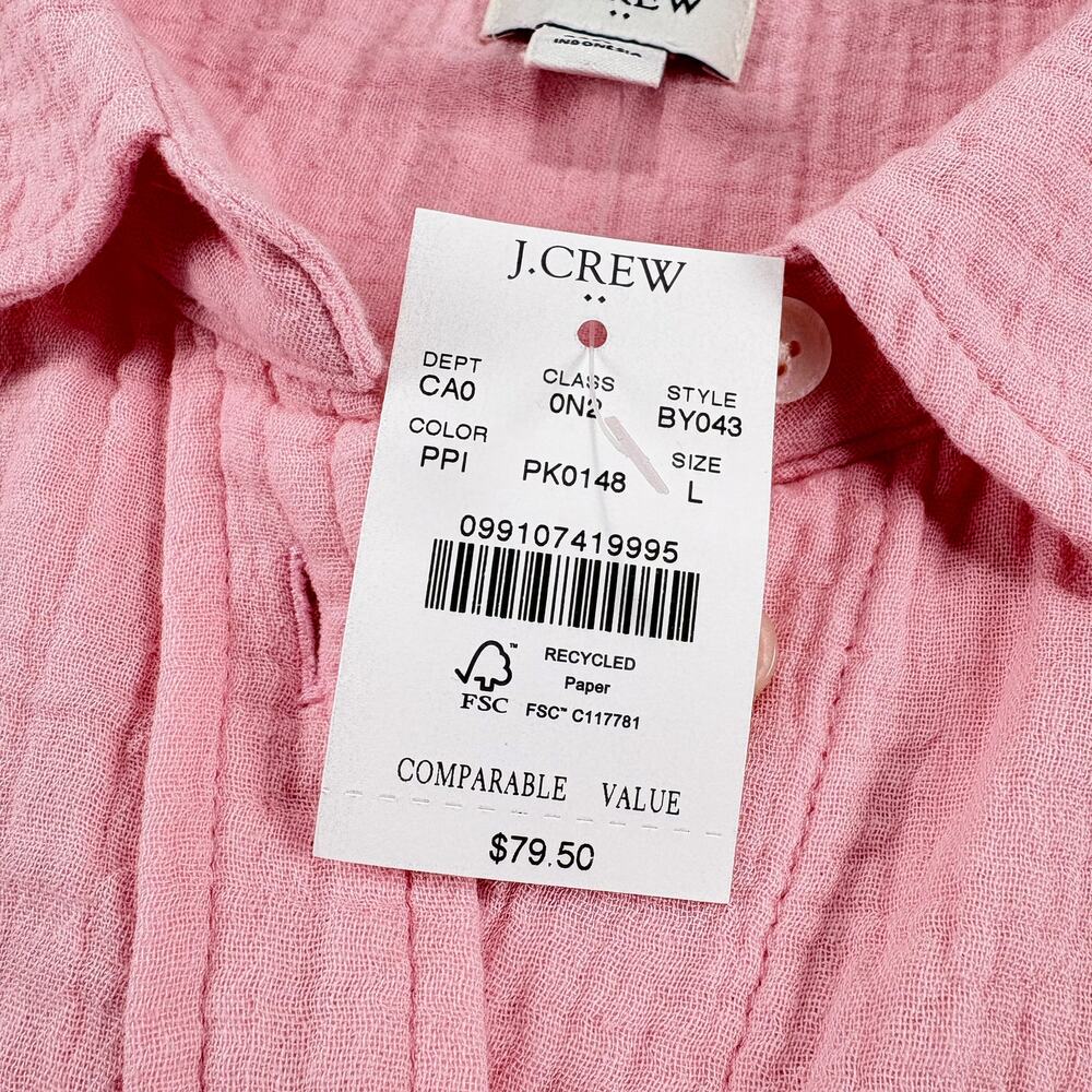 J Crew Gauze Button Up Women L NWT Pink Cotton Blouse Beach Preppy Coastal - Picture 4 of 7